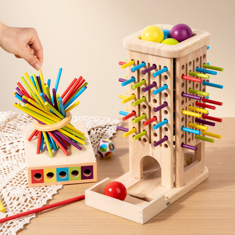 Dice Tower Wooden - 몬테소리 게임 나무 막대기 타워 장난감