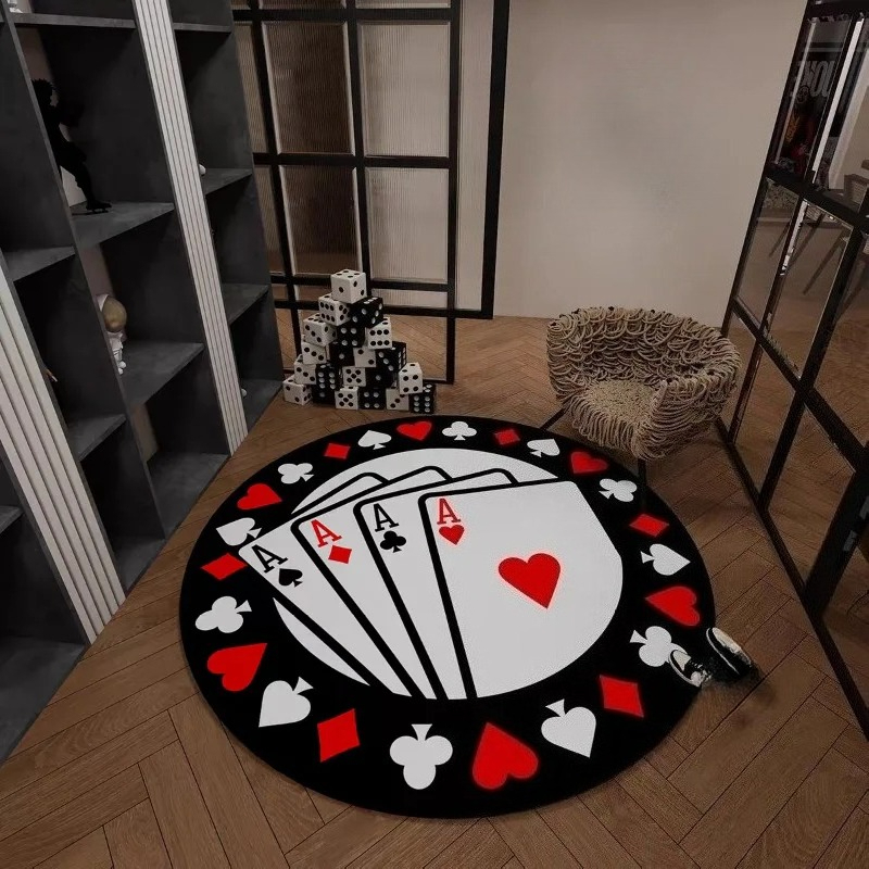 올인 매직 포커 카드 패턴 원형 러그, 거실, 침실,  - Board Game Hotel 리뷰 및 가격